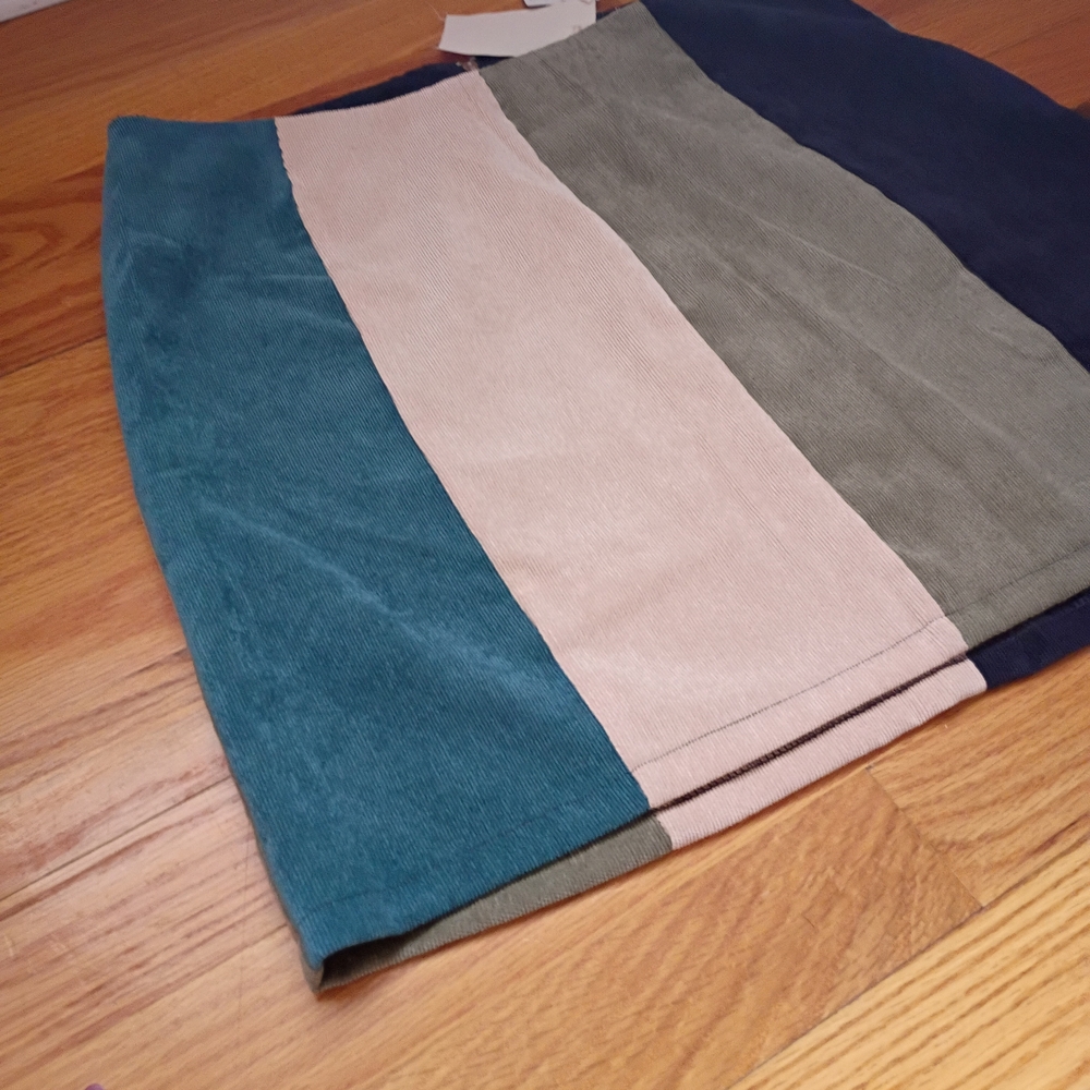 Hem & Thread Mini Skirt Spring  Colorblock Corduroy Zipper Closure Medium - Picture 2 of 15